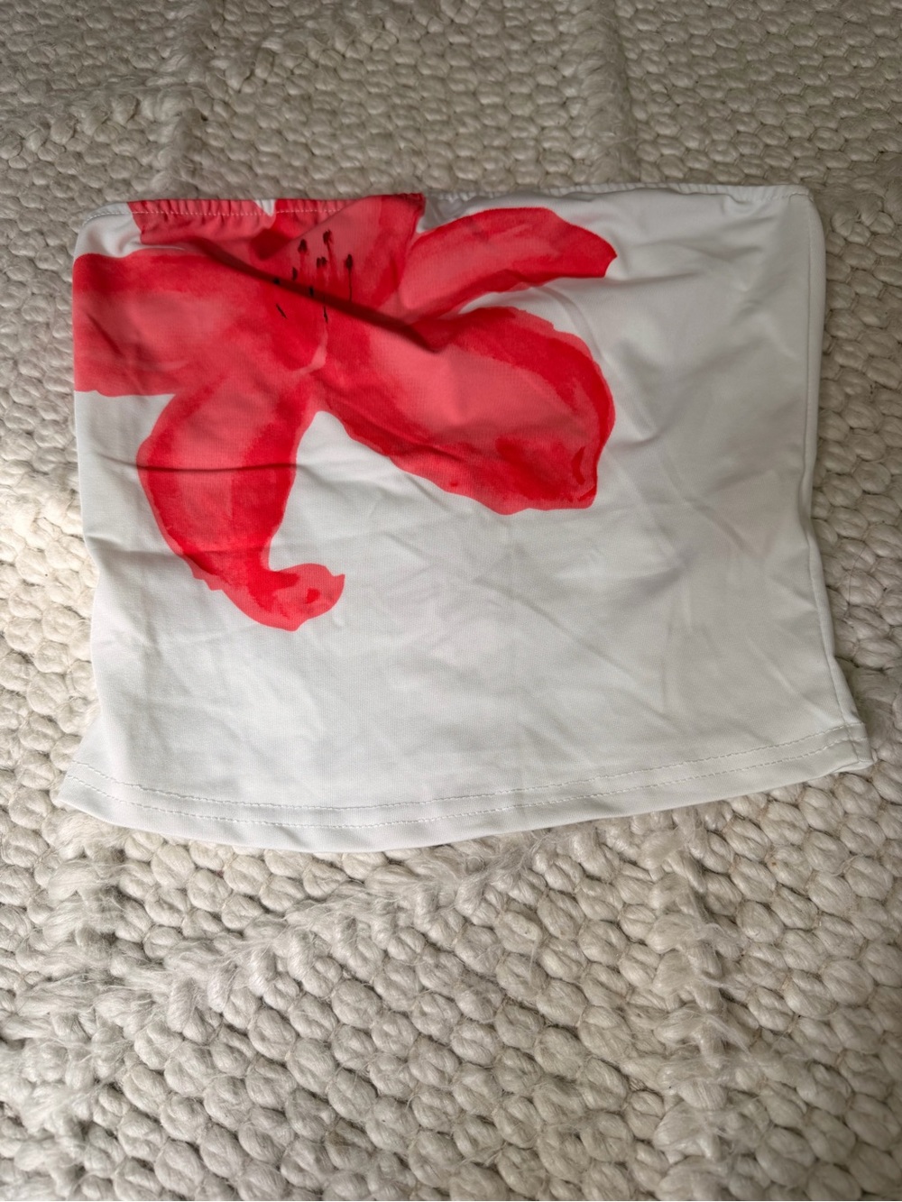 White Tube Top with Bold Red Floral Print